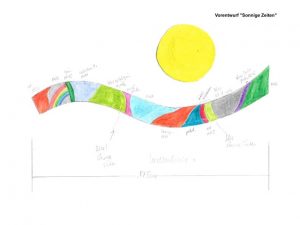 Vorentwurf: Zweiteiliges farbenfrohes Glaskunstwerk «Sonnige Zeiten» von Britta Schmidhauser